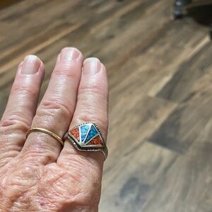 Artisan Blue and Orange Geometric Ring